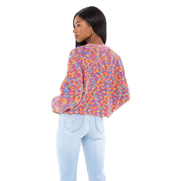 Line + Dot Bonnie Multicolor Rainbow Knit Button Front Cardigan Sweater Size M - Picture 3 of 12